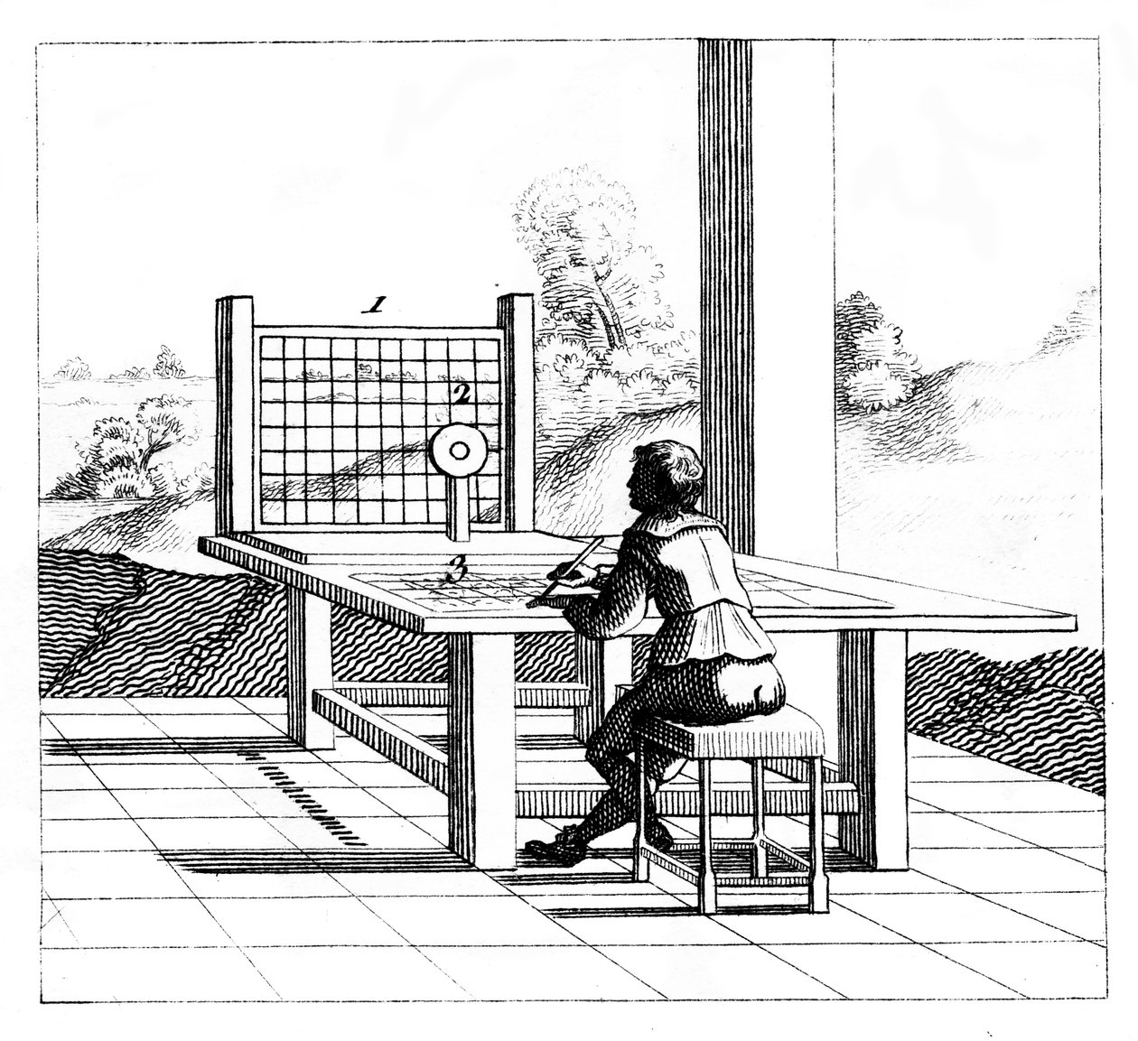 Ábragyakorló perspektivikus rajz, 1639 alkotó: Unbekannt