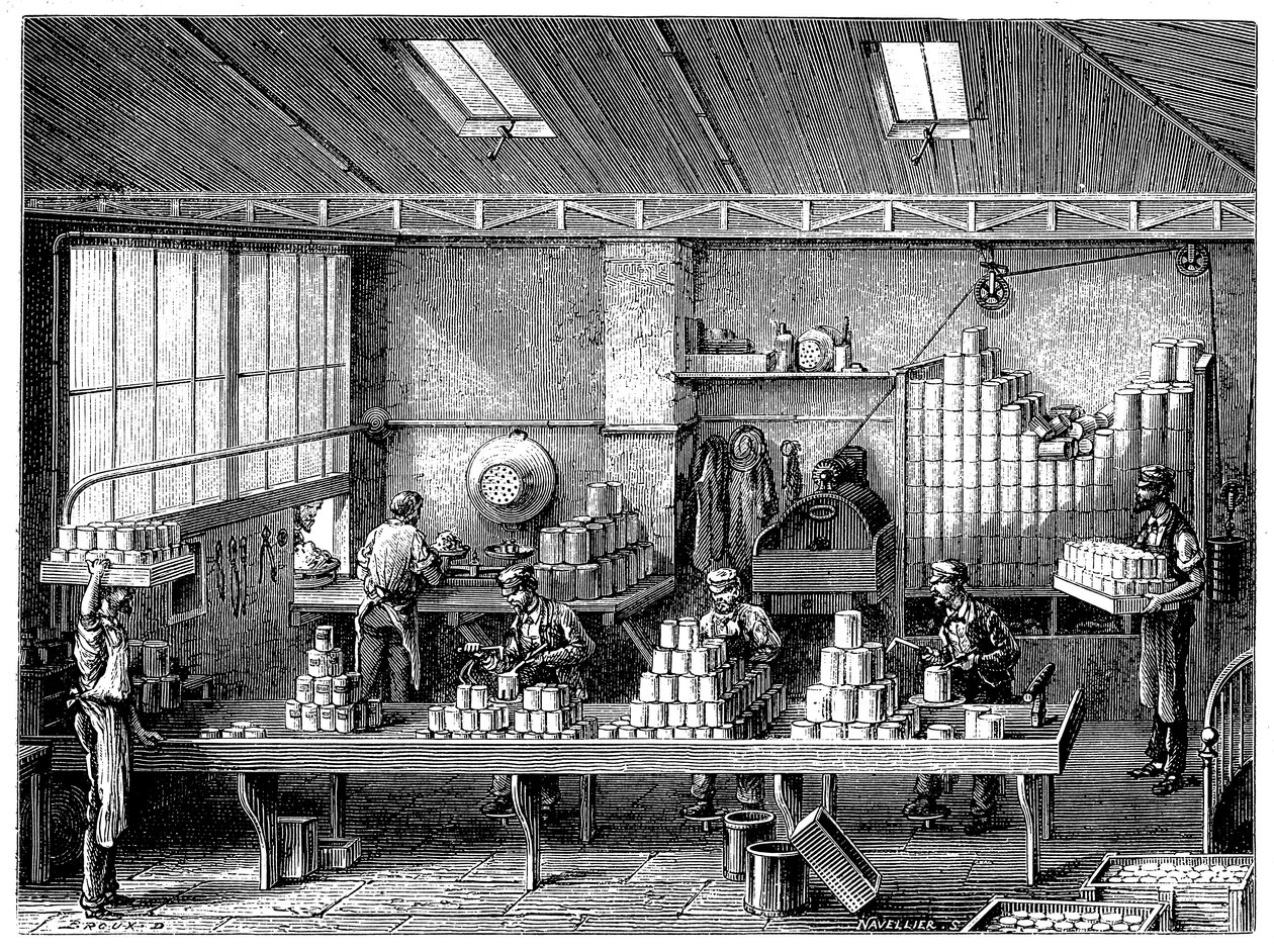 Élelmiszerdobozok töltése és forrasztása, Franciaország, c1870 alkotó: Unbekannt