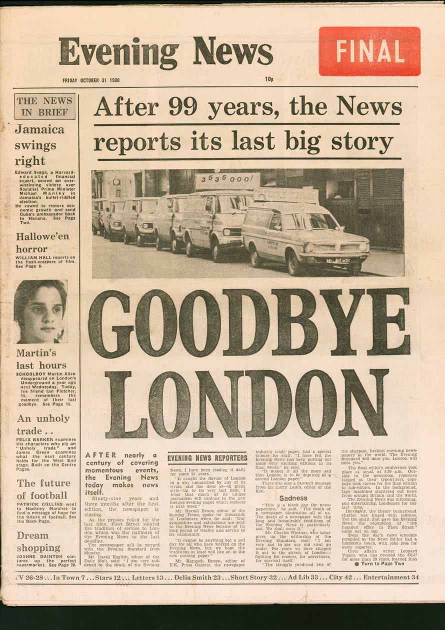 Az Evening News újság utolsó kiadása, 1980 alkotó: Unbekannt