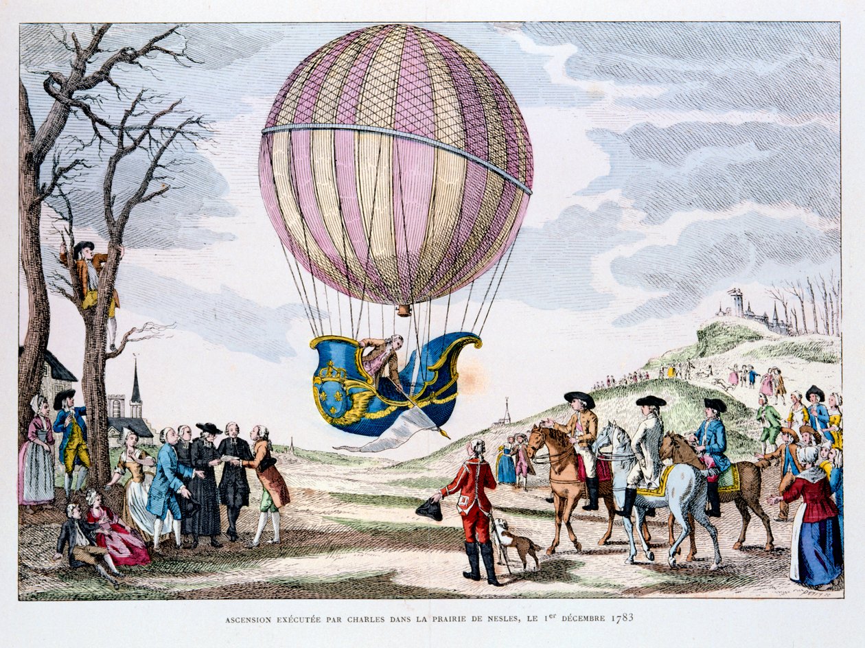 Első emberes repülés hidrogénballonnal, Franciaország, 1783. december 1., 1887 alkotó: Unbekannt