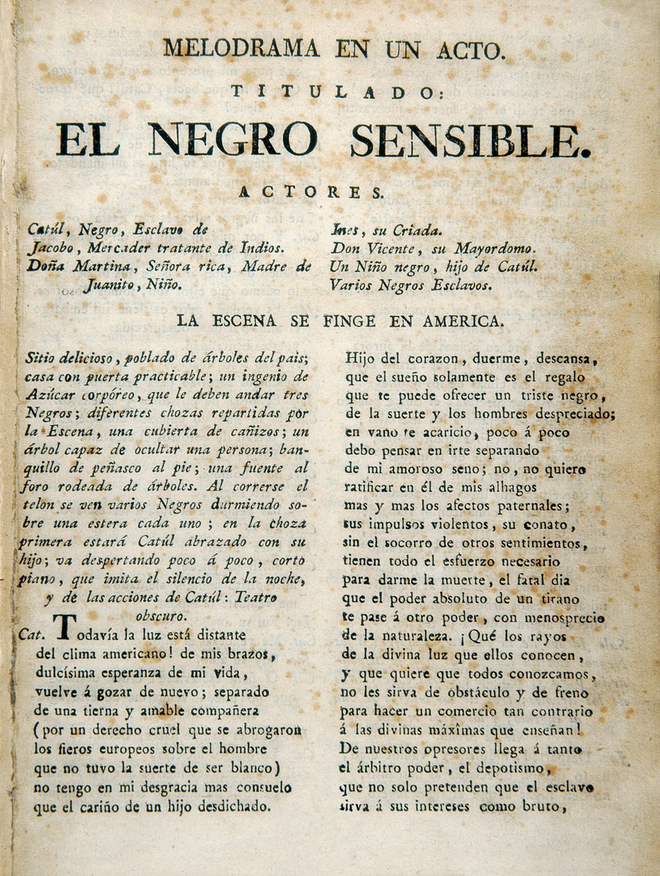 Az "El negro sensible" első oldala alkotó: Unbekannt