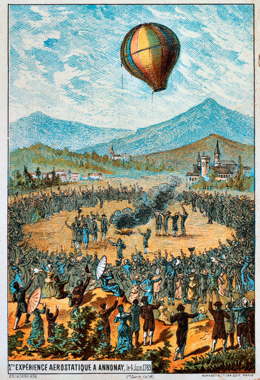 Egy hőlégballon első próbarepülése Annonay-ban, Franciaországban, 1783. június 4. 1890-es évek alkotó: Unbekannt