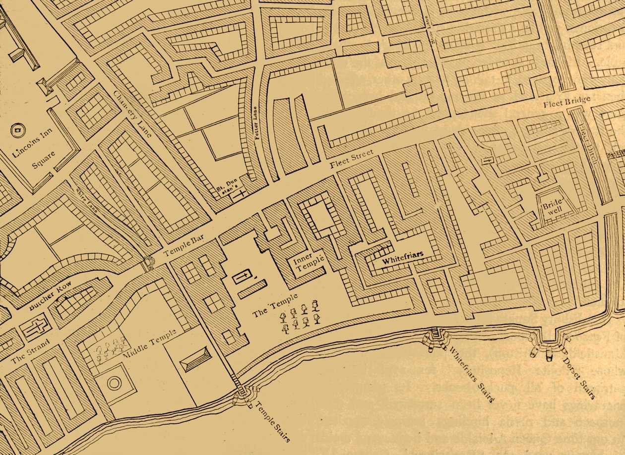 Fleet Street, The Temple stb., London térképéről, 1720-ban, 1897-ben. alkotó: Unbekannt
