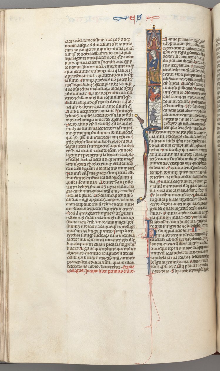 Fol. 174v, Ezra, történetíró kezdeti I, Cyrus irányítja a Templom építését, kb. 1275-1300. alkotó: Unbekannt