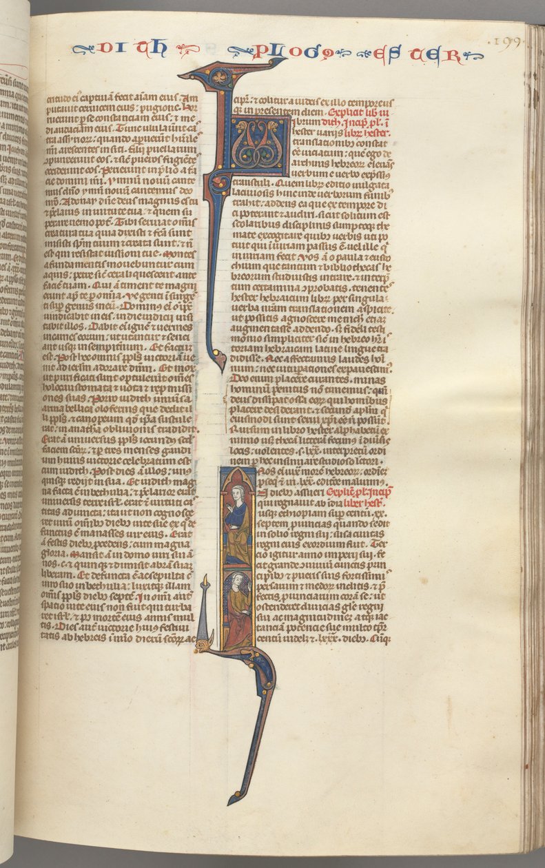 Fol. 199r, Eszter, történész iniciálé, két ülő férfialak, kb. 1275-1300. alkotó: Unbekannt