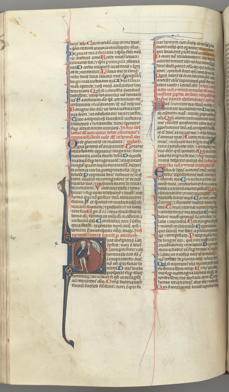 Fol. 222v, 52. zsoltár, történeti kezdetű D, bolond meztelenül, de köpenyért, hólyaggal..., c. 1 alkotó: Unbekannt