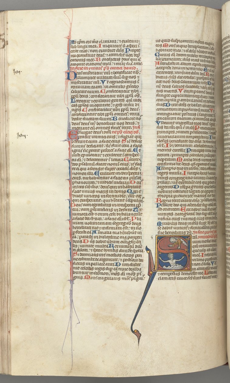 Fol. 224v, 68. zsoltár, historikus kezdetű S, Dávid a vízben fent Istenhez fordul, c. 1275-1300. alkotó: Unbekannt