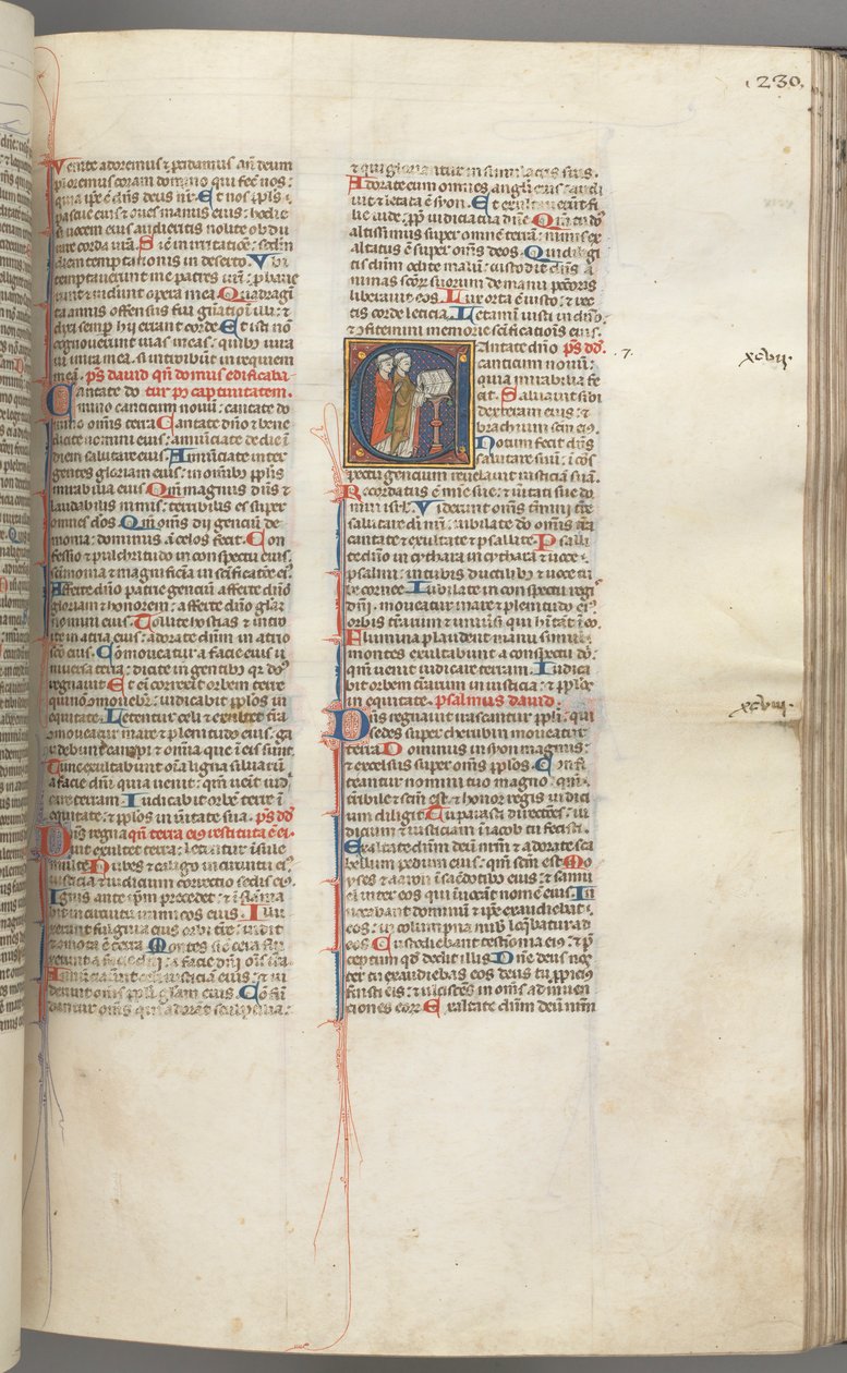 Fol. 230r, 97. zsoltár, historikus kezdetű C, két klerikus énekel egy szónoklatnál. , c. 1275-1300. alkotó: Unbekannt