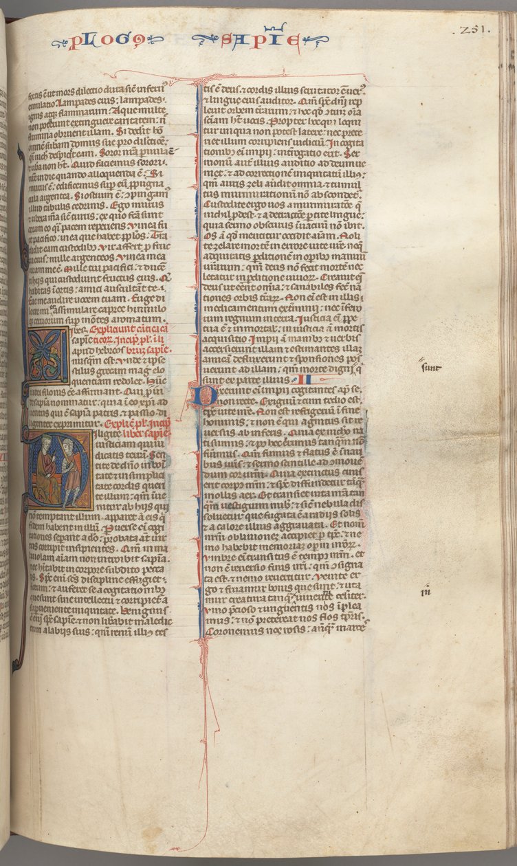 Fol. 251 r, Bölcsesség, történeti kezdetű D, Salamon katonát oktat, c. 1275-1300. alkotó: Unbekannt