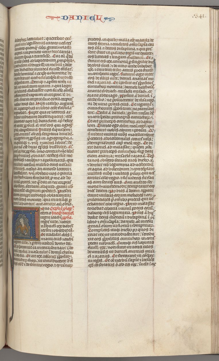 Fol. 341r, Dániel, historikus kezdetű A, Daniel az oroszlánok barlangjában, c. 1275-1300. alkotó: Unbekannt