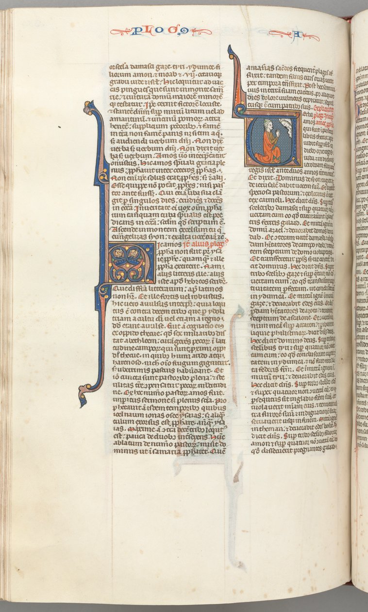 Fol. 354v, Amos, történeti kezdetű V, Ámosz imádságban térdelve, Isten mellszobra fent, c. 1275-1300. alkotó: Unbekannt