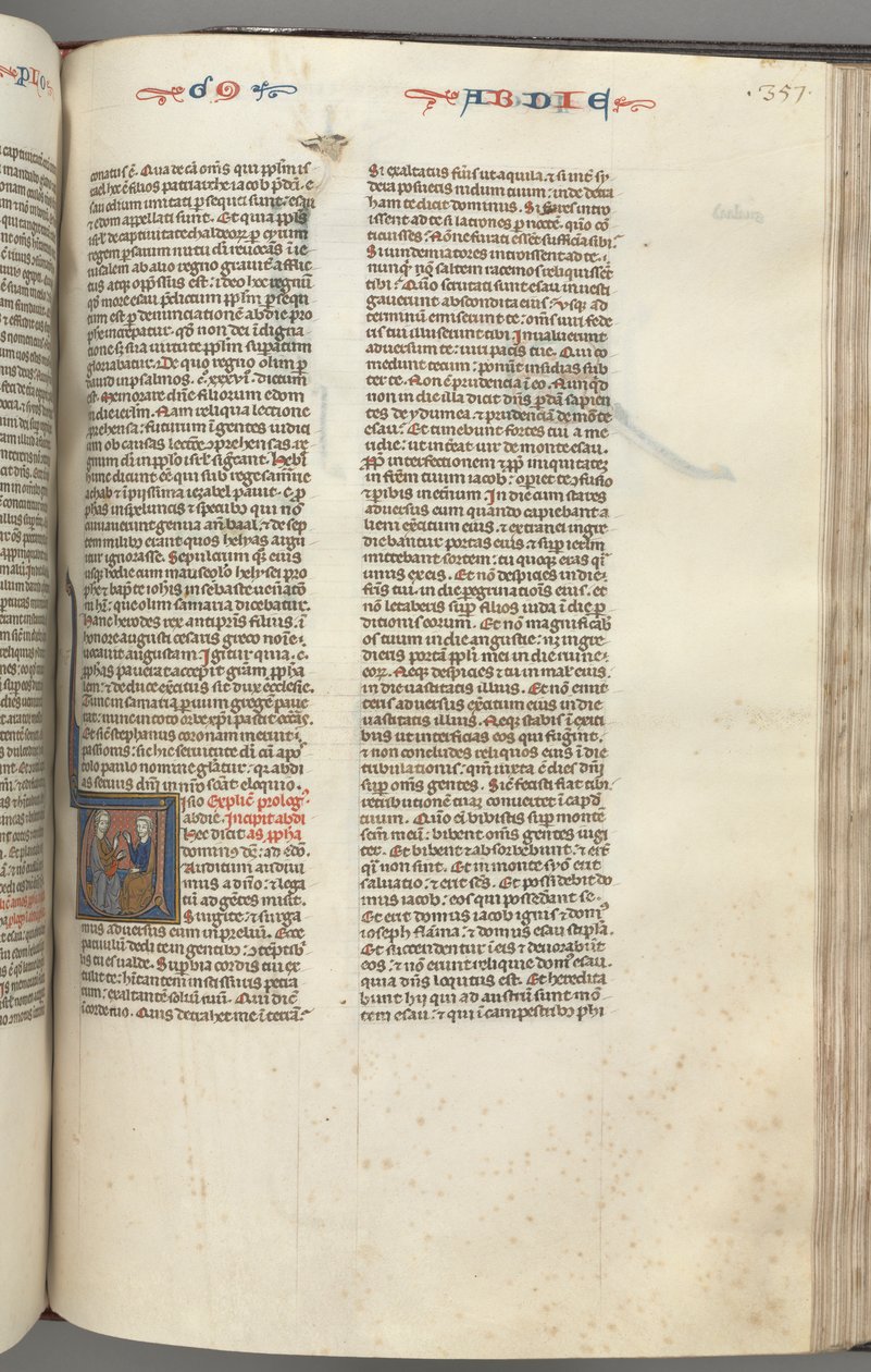 Fol. 357r, Abdiah, történetíró kezdeti V, Abdiah és egy zsidó vitában, c. 1275-1300. alkotó: Unbekannt