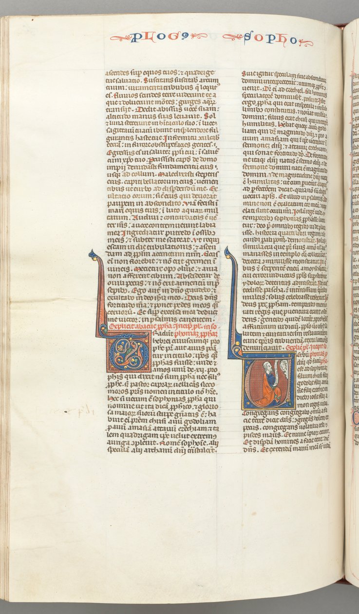 Fol. 362v, Sofóniás, történeti kezdetű V, Sofóniás tekercssel térdelve, Isten mellszobra..., c. 12 alkotó: Unbekannt