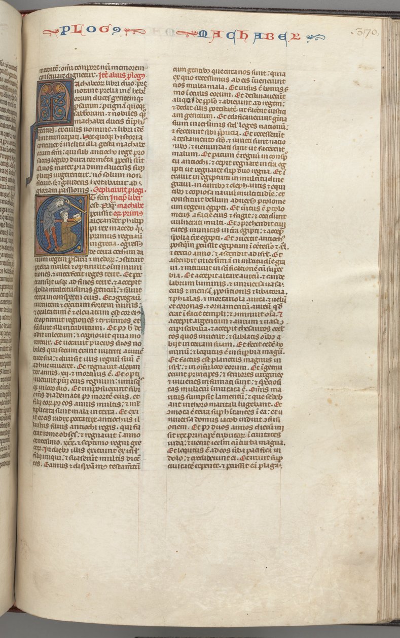 Fol. 370r, Makkabeusok I, történeti kezdetű E, Mathathias megöli a bálványimádó zsidót, kb. 1275-1300. alkotó: Unbekannt