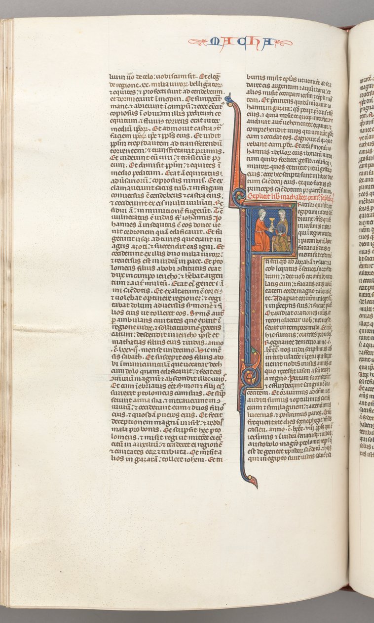 Fol. 382v, Makkabeusok II., történeti kezdetű F, egy zsidónak ajándékozott aranykehely, kb. 1275-1300. alkotó: Unbekannt