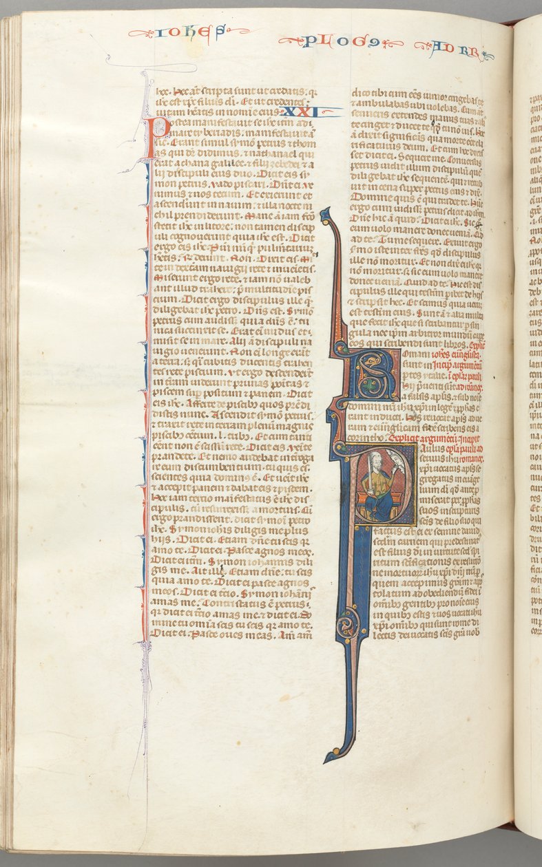 Fol. 435v, rómaiak, történész kezdetű P, Pál karddal ülve beszél Isten mellszobrához..., c. alkotó: Unbekannt