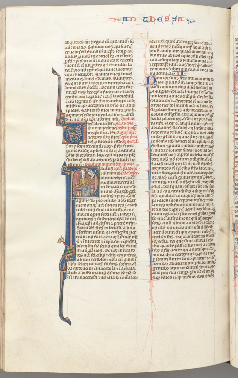 Fol. 454v, Thesszalonikai levél I, történetíró kezdeti P, Pál karddal és könyvvel ülve..., c. 1275-13 alkotó: Unbekannt