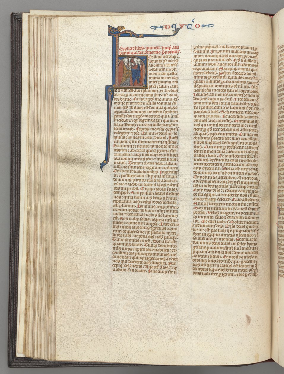 Fol. 62v, Deuteronomium, történeti kezdetű H, Mózes szarvakkal és tekercsekkel prédikál..., c. 1275-1300 alkotó: Unbekannt