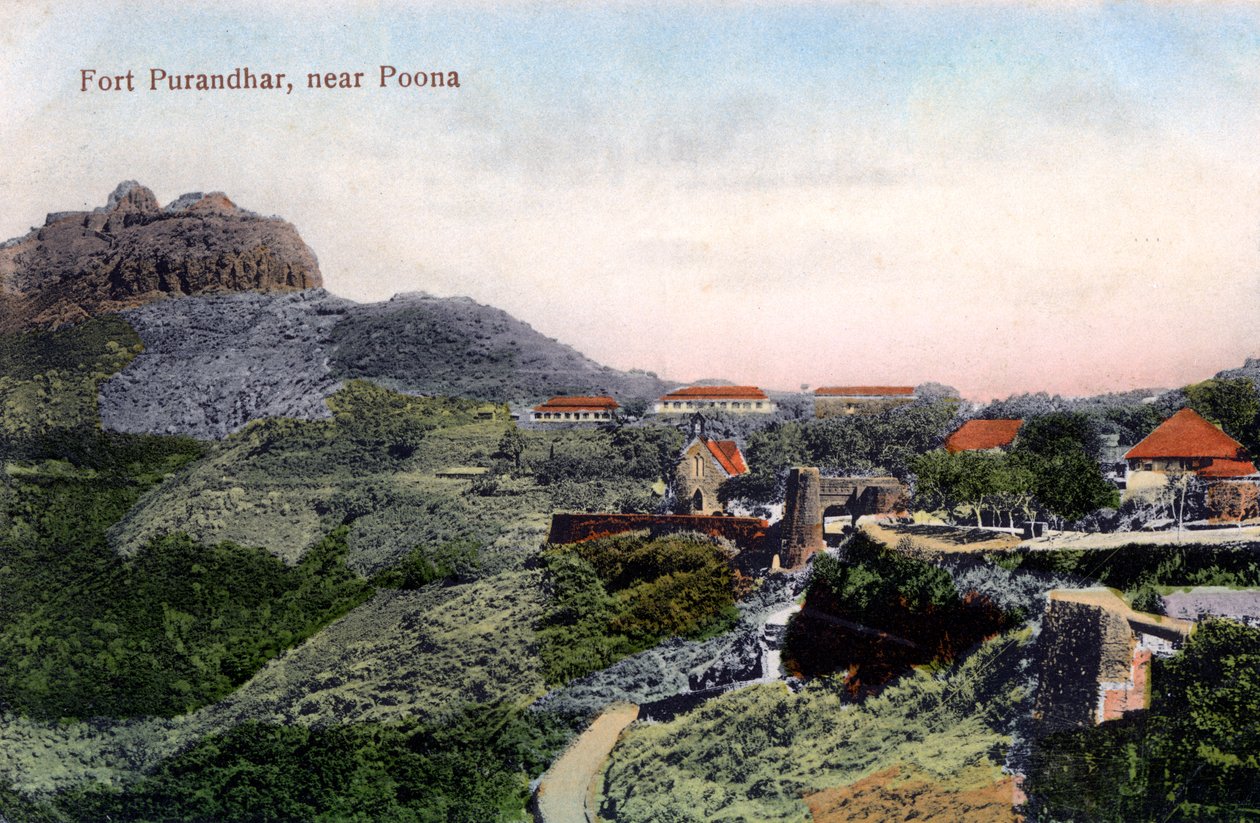 Fort Purandhar, Pune Poona közelében, Indiában, a XX. század elején alkotó: Unbekannt
