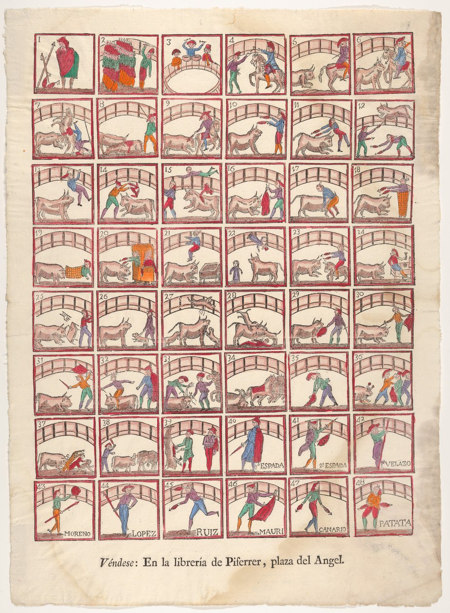 Negyvennyolc matrica bikaviadal-manőverek és jelenetek a ringből, kb. 1800-1850. alkotó: Unbekannt
