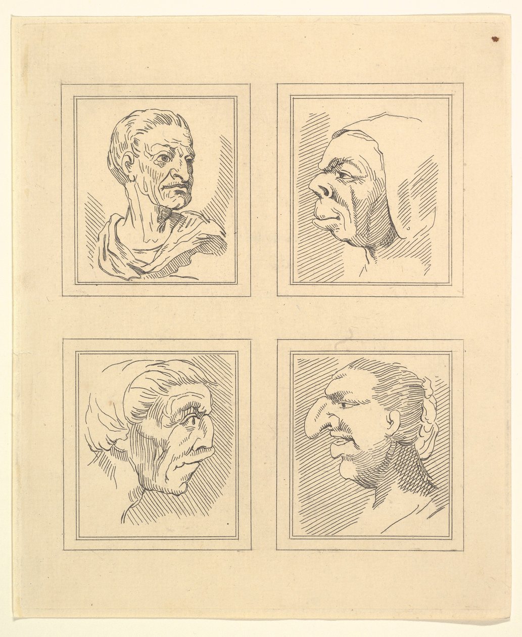 Négy fej Leonardo da Vinci Characaturasból, Wincelslaus Hollar rajzaiból, o..., 1786. alkotó: Unbekannt