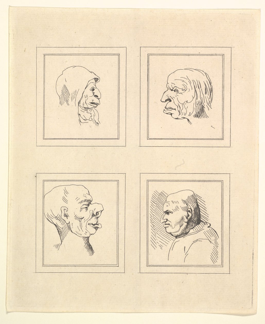 Négy fej Leonardo da Vinci Characaturasból, Wincelslaus Hollar rajzaiból, o..., 1786. alkotó: Unbekannt