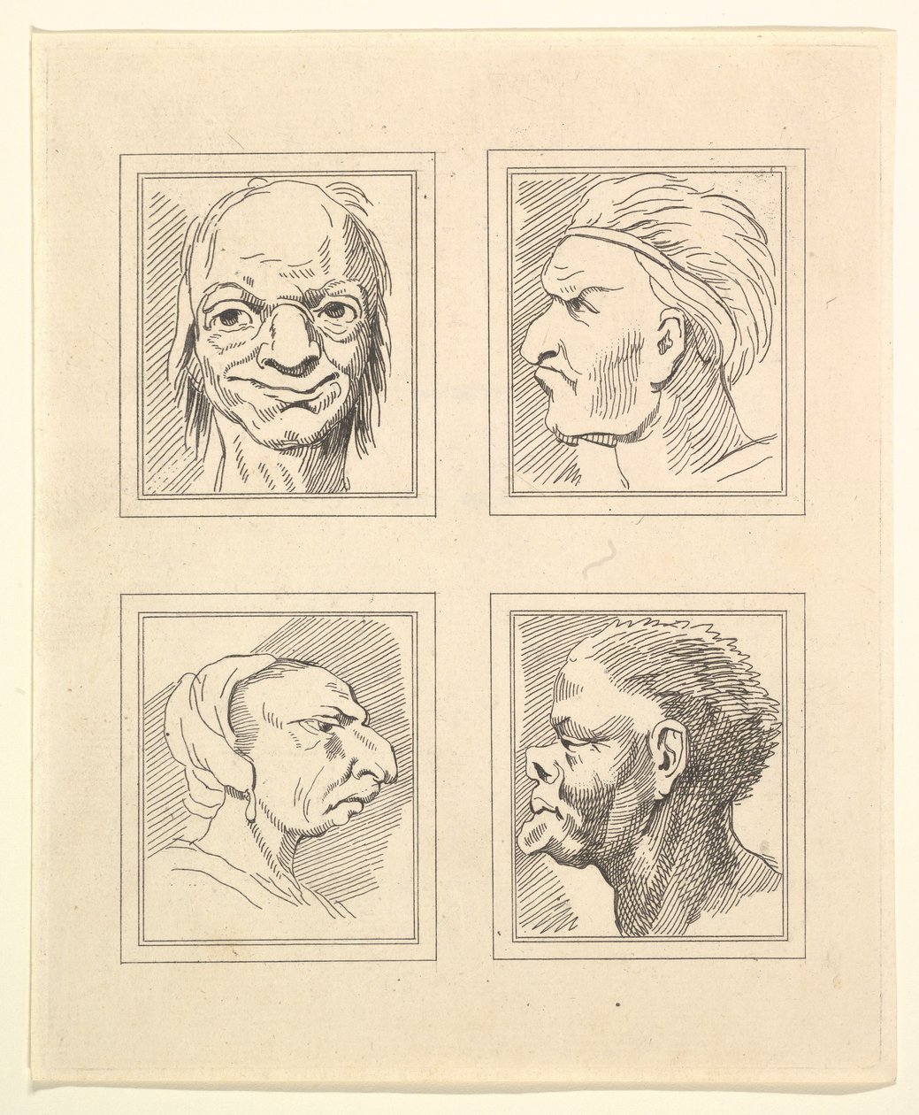Négy fej Leonardo da Vinci Characaturasból, Wincelslaus Hollar rajzaiból, o..., 1786. alkotó: Unbekannt