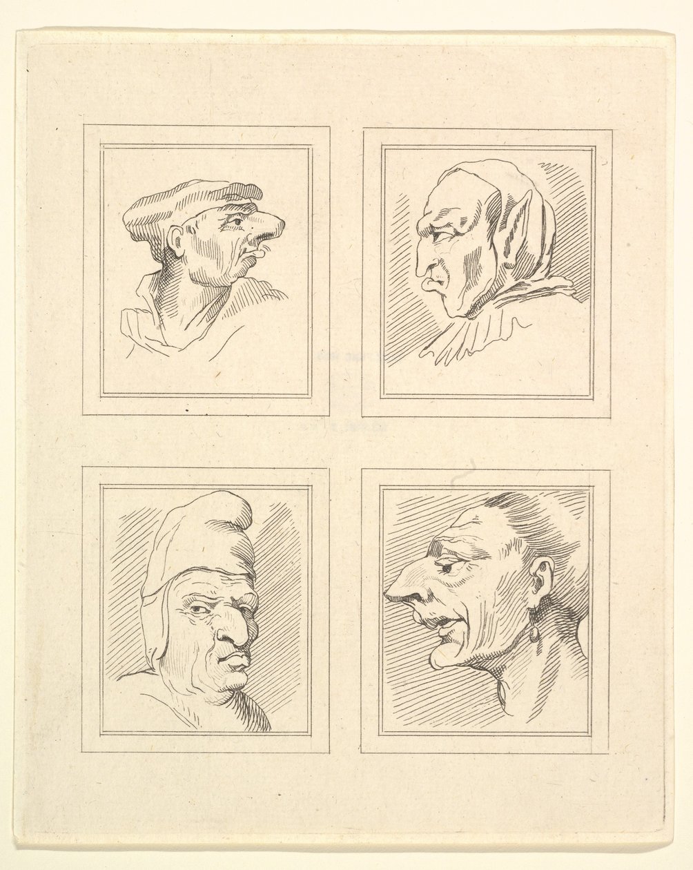 Négy fej Leonardo da Vinci Characaturasból, Wincelslaus Hollar rajzaiból, o..., 1786. alkotó: Unbekannt