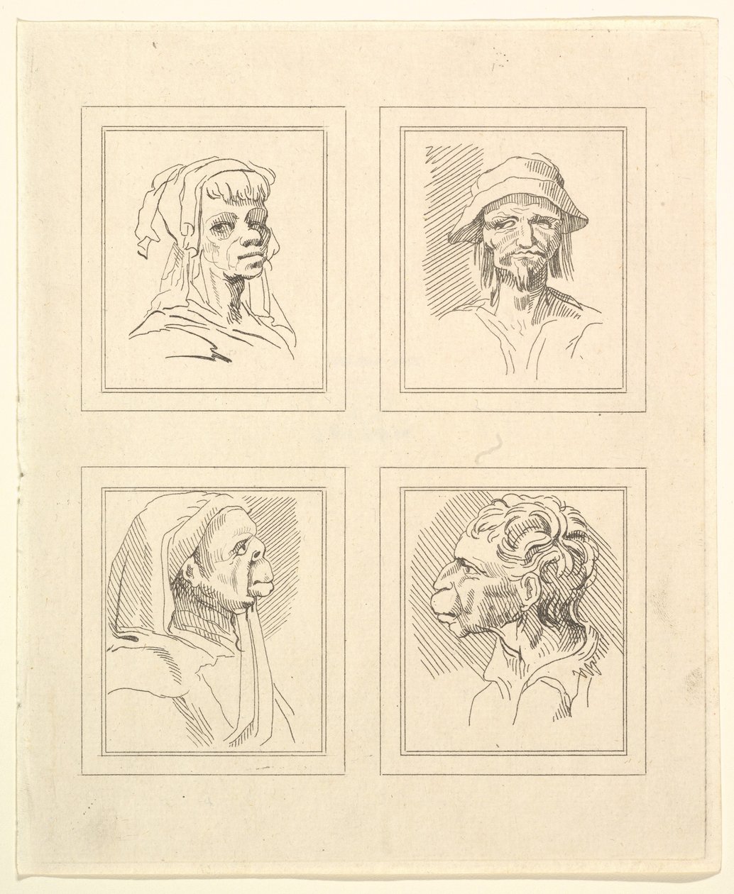 Négy fej Leonardo da Vinci Characaturasból, Wincelslaus Hollar rajzaiból, o..., 1786. alkotó: Unbekannt