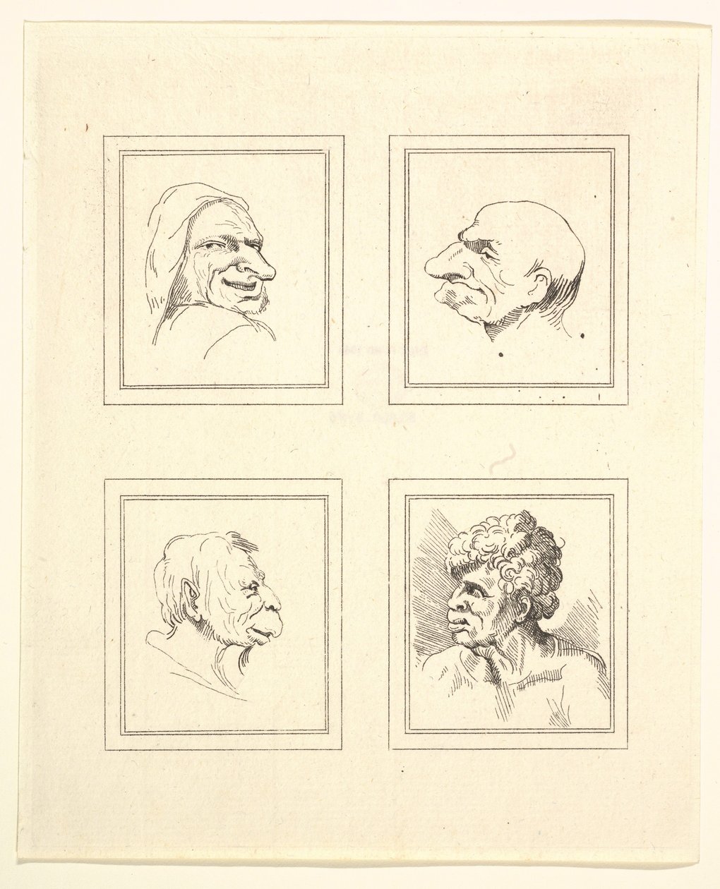Négy fej Leonardo da Vinci Characaturasból, Wincelslaus Hollar rajzaiból, o..., 1786. alkotó: Unbekannt
