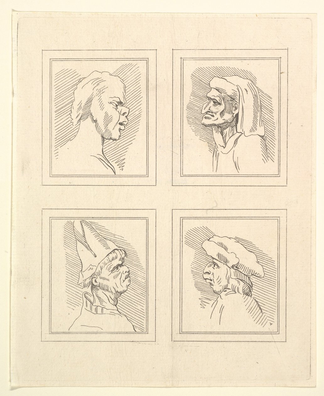 Négy fej Leonardo da Vinci Characaturasból, Wincelslaus Hollar rajzaiból, o..., 1786. alkotó: Unbekannt