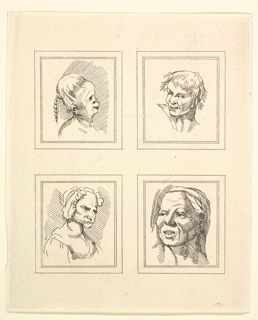 Négy fej Leonardo da Vinci Characaturasból, Wincelslaus Hollar rajzaiból, o..., 1786. alkotó: Unbekannt