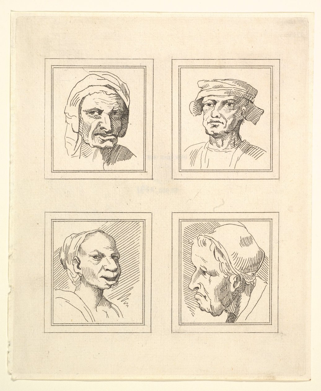 Négy fej Leonardo da Vinci Characaturasból, Wincelslaus Hollar rajzaiból, o..., 1786. alkotó: Unbekannt