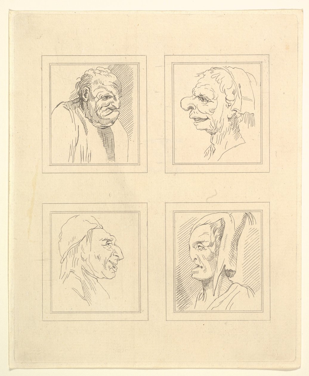Négy fej Leonardo da Vinci Characaturasból, Wincelslaus Hollar rajzaiból, o..., 1786. alkotó: Unbekannt