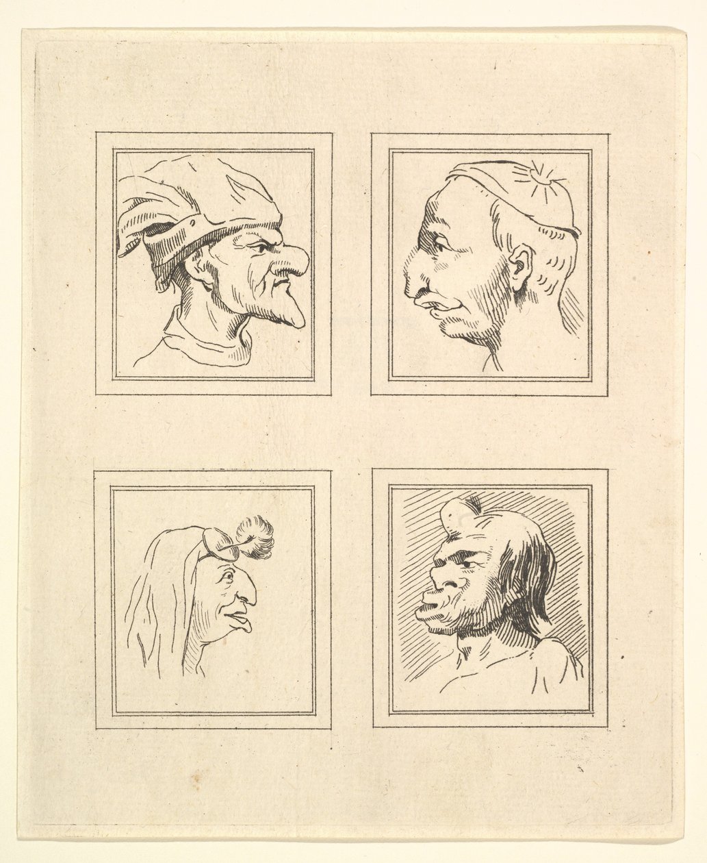 Négy fej Leonardo da Vinci Characaturasból, Wincelslaus Hollar rajzaiból, o..., 1786. alkotó: Unbekannt