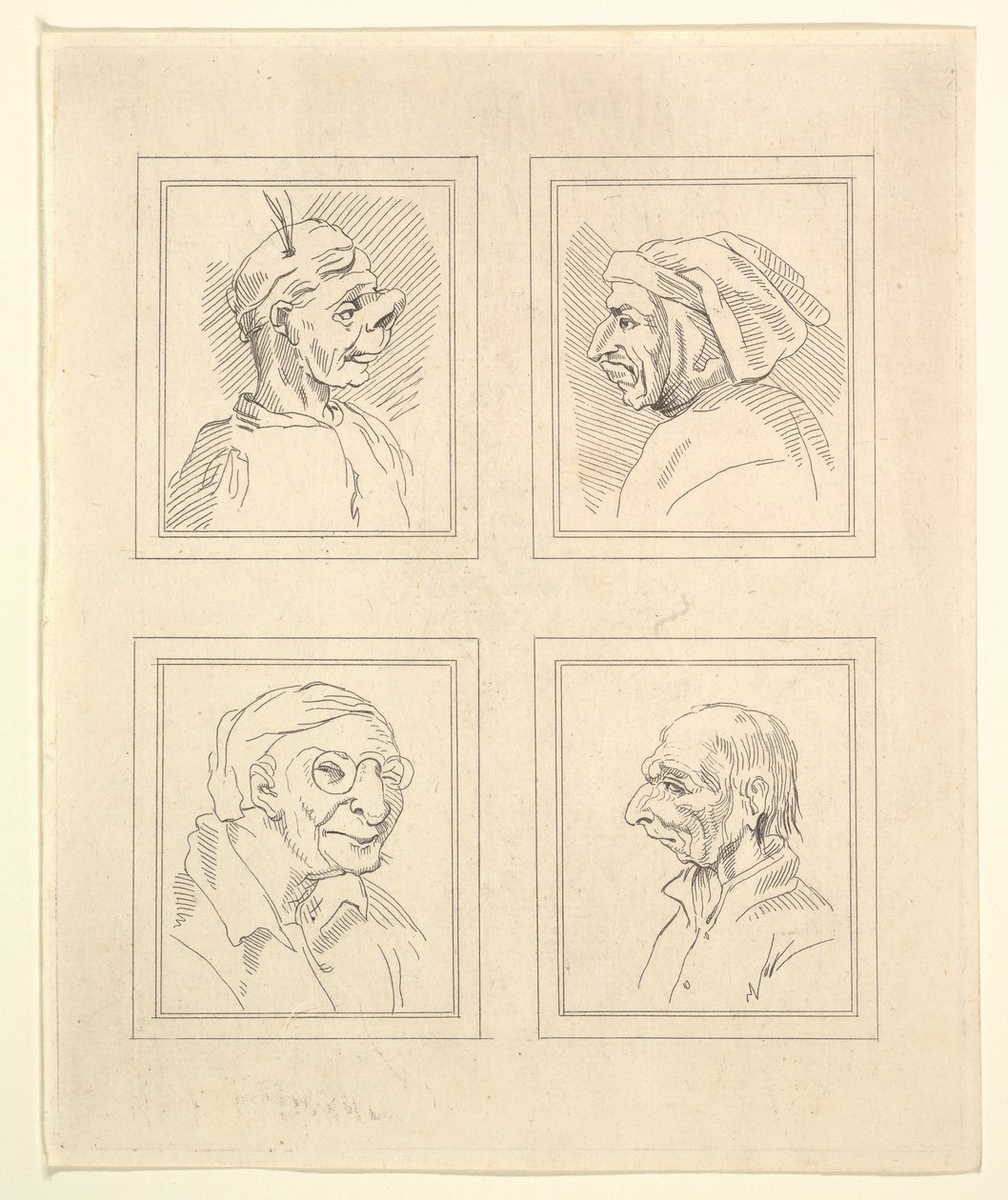 Négy fej Leonardo da Vinci Characaturasból, Wincelslaus Hollar rajzaiból, o..., 1786. alkotó: Unbekannt