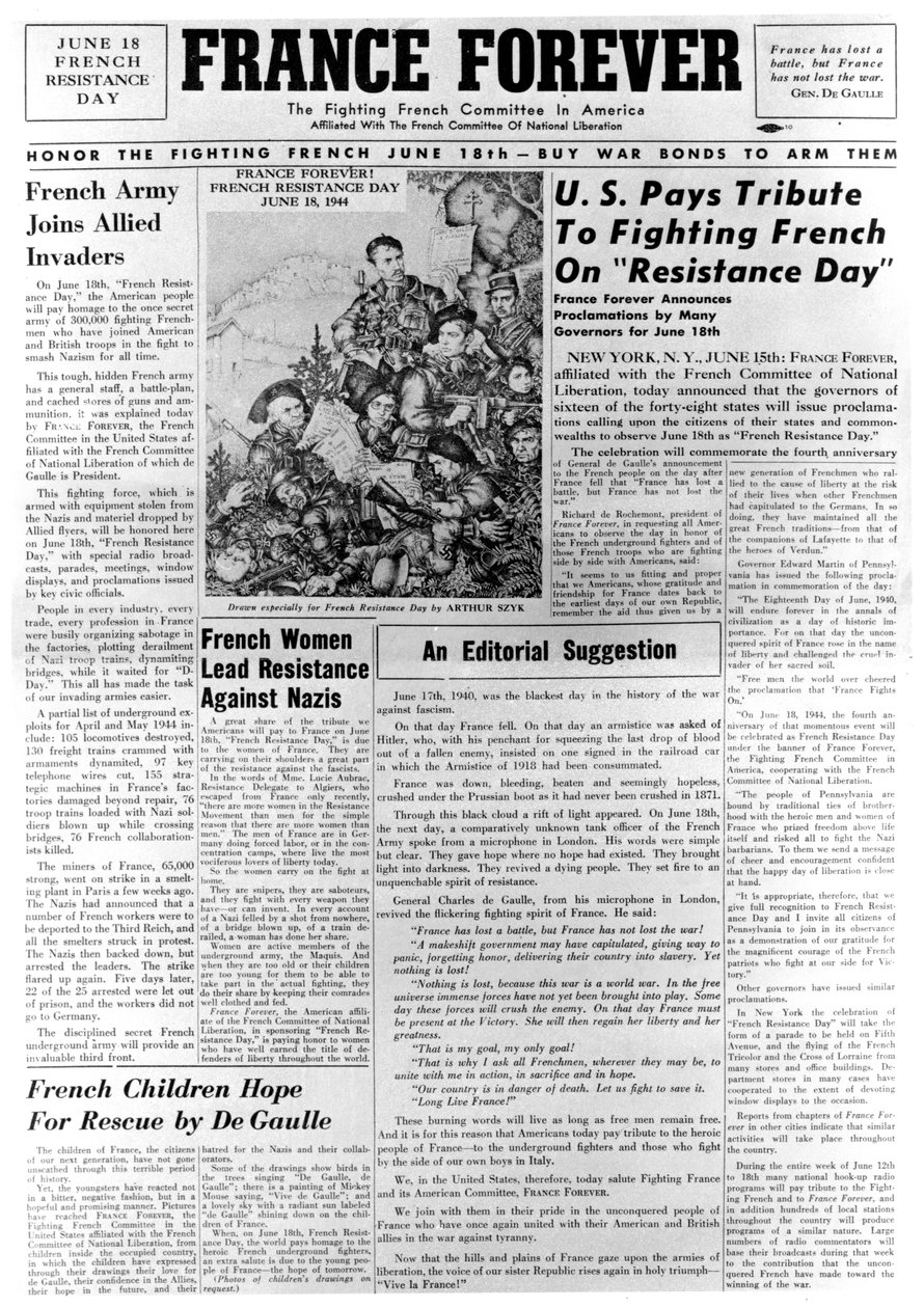 France Forever, újság, 1944. június 18 alkotó: Unbekannt