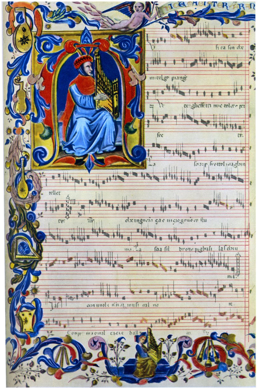 Francesco Landino portatív orgonán játszik, 1325-1397 alkotó: Unbekannt
