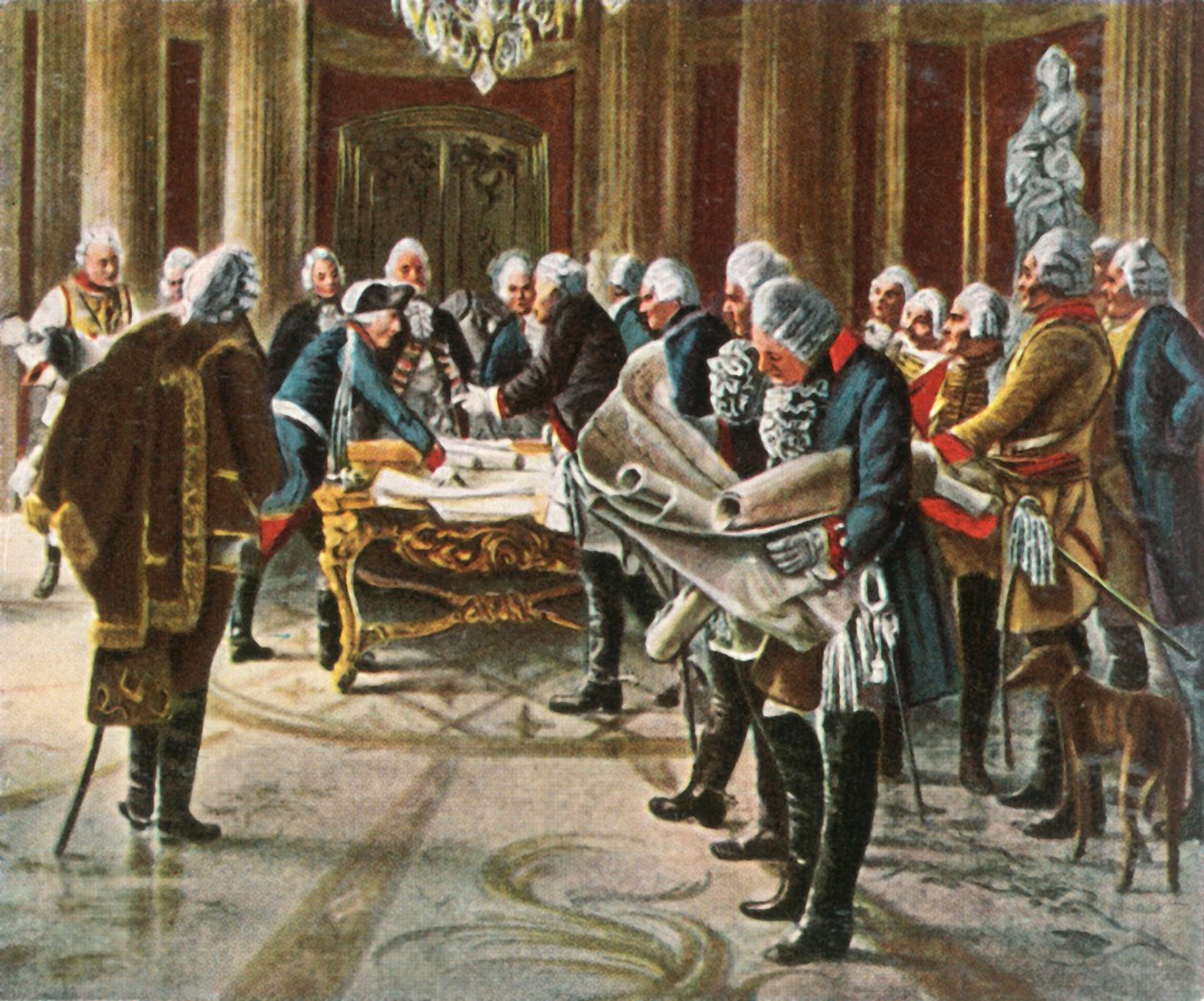 Nagy Frigyes haditanácsot tart tábornokaival, 1756. augusztus, 1936. alkotó: Unbekannt