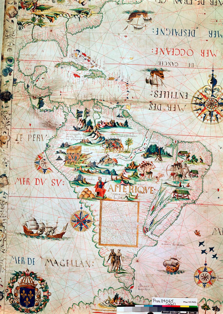 Közép- és Dél-Amerika francia térképe, francia, 1550 alkotó: Unbekannt