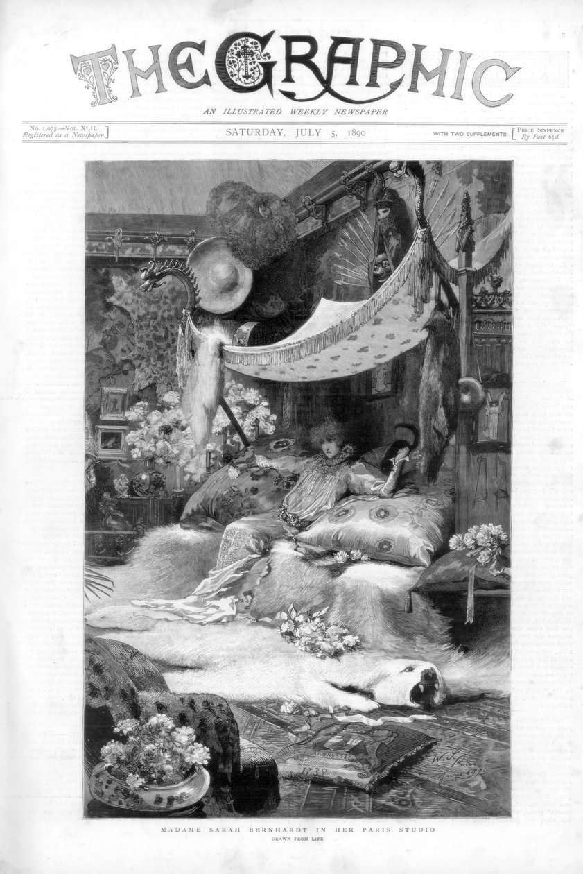 Sarah Bernhardt francia színésznő párizsi stúdiójában, Franciaországban, 1890 alkotó: Unbekannt