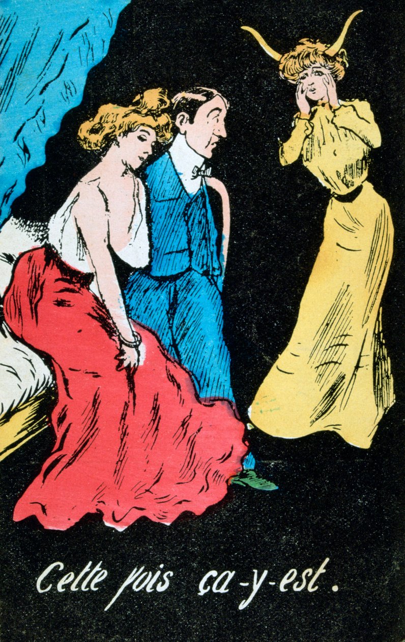 Francia házasságtörés karikatúra képeslap, c1900 alkotó: Unbekannt