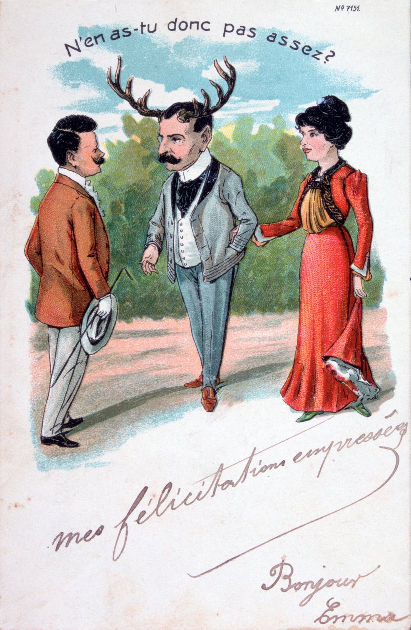Francia házasságtörés karikatúra képeslap, c1900 alkotó: Unbekannt