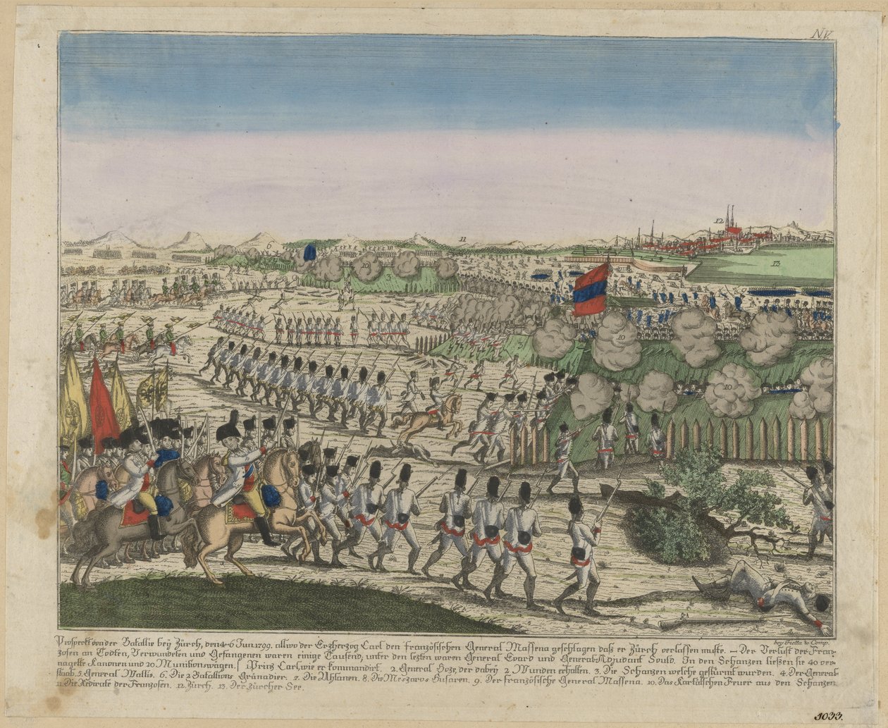 Francia és orosz csapatok a Zürichberg-hegyen az első zürichi csatában, kb. 1810 alkotó: Unbekannt