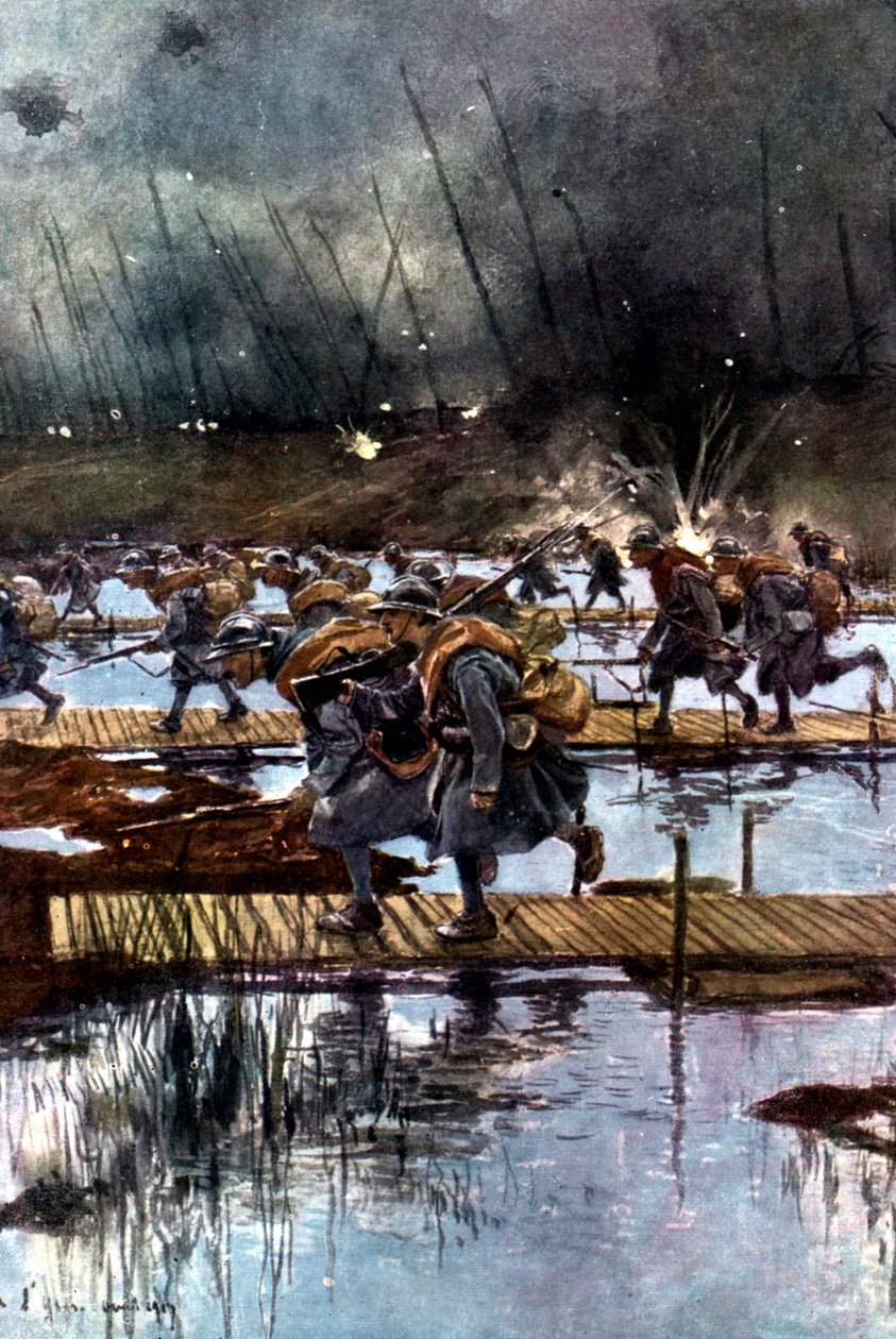 A francia l. gyalogsági hadtest átkelés az Yser-csatornán, I. világháború, 1917. július 31., 4.45 alkotó: Unbekannt