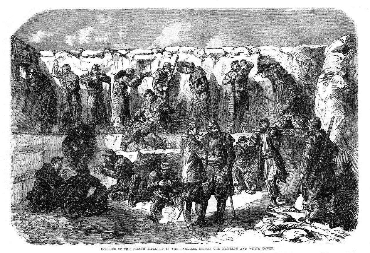 Francia puskagödör a mamelon és a fehér torony előtti párhuzamban, Szevasztopol, krími háború, 1855 alkotó: Unbekannt