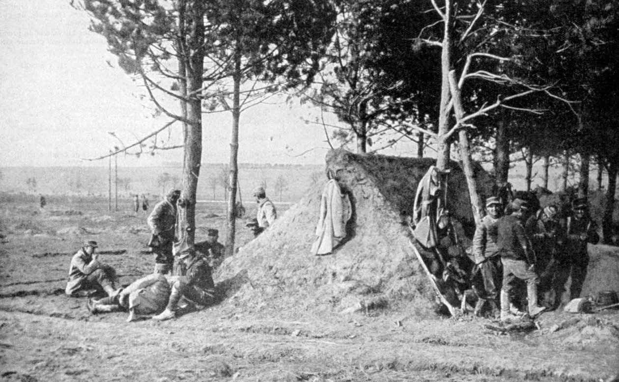 Francia katonák pihenőben a harc után, Champagne régió, Franciaország, I. világháború, 1915 alkotó: Unbekannt