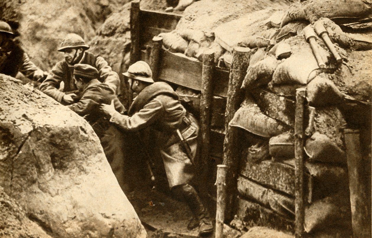 Francia katonák portyáznak egy német lövészárokban, első világháború, 1914-1918, 1933. alkotó: Unbekannt
