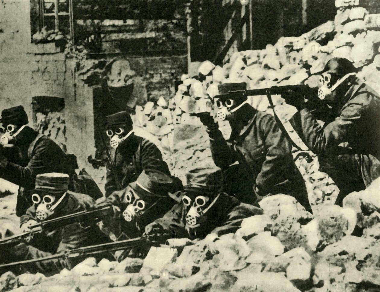 Gázmaszkot viselő francia katonák, első világháború, c1915, c1920. alkotó: Unbekannt