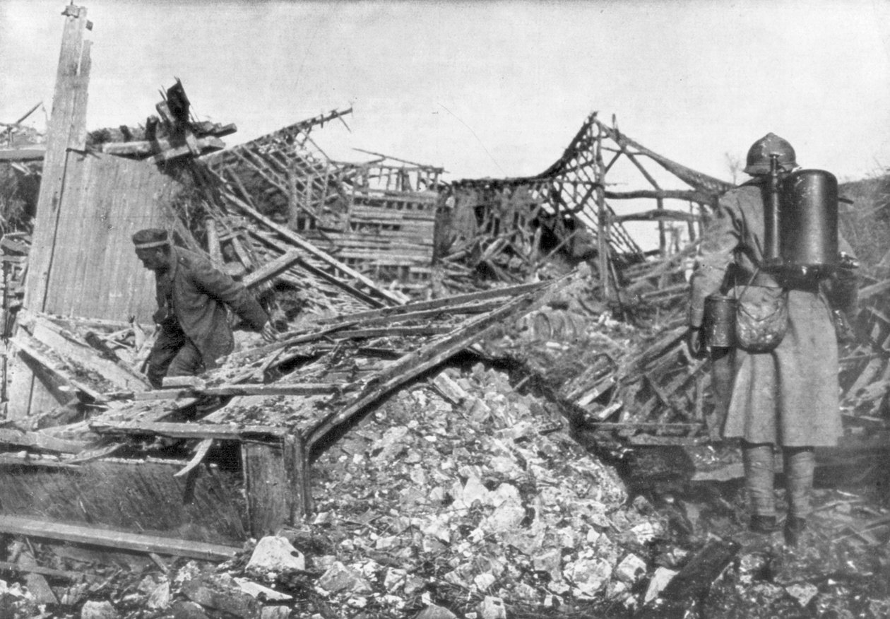 Francia csapatok lángszórókkal ürítik ki a németeket menedékhelyeikről, Cantigny, Franciaország, 1918 alkotó: Unbekannt